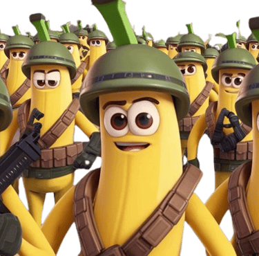 a bunch of bananas are standing in a row of soldiers