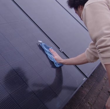 Solar panel installation being hand cleaned