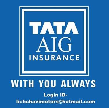 a blue and white logo with the words tata insurance