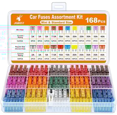 JOREST Kit de Fusibles 168 Pcs 12v Fusibles Coche Kit, 114 Mini Fusibles Coche 
