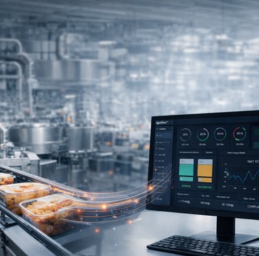 SCADA system monitoring food processing production line in industrial facility