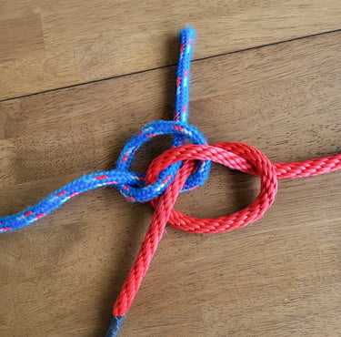 An untightened zeppelin bend, showing the two intertwined overhand knot structure