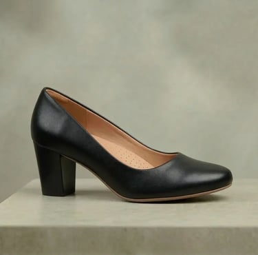 Zapato de tacón de cuero negro para mujer, diseño clásico artesanal