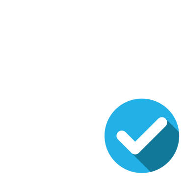 white abstract calendar icon with white checkmark on a blue circle background