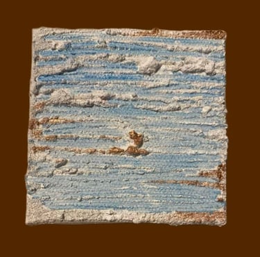 Toile mixed média abstraite bleue et dorée Xirkys artiste plasticienne
