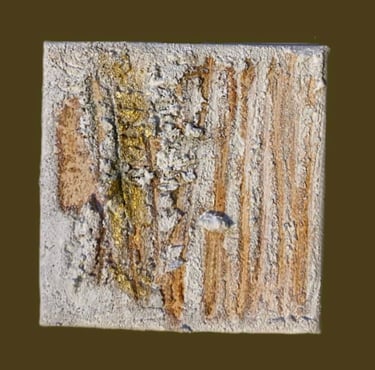 Oeuvre d'art acrylique et mixed média sur toile dorée et brun