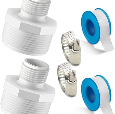 PVC Garden Hose Adapters, 1.5" NPT Male to 3/4" GHT Female, 2 Pack with Teflon Tape and Stainless St