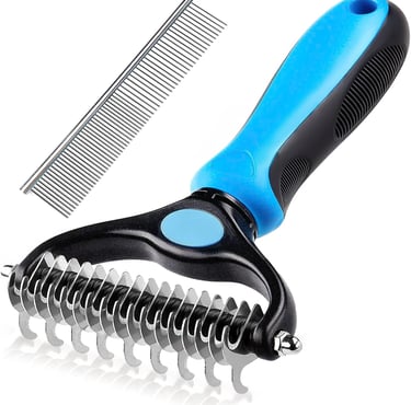 Dog and Cat Brush for Shedding and Dematting - Deshedding Undercoat Rake for Long Haired Cats