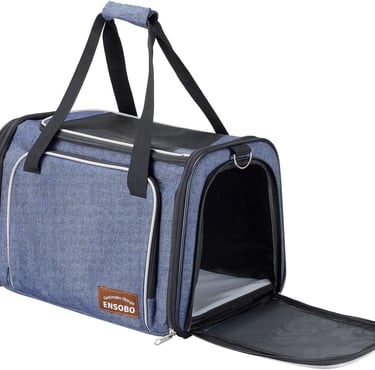 Cat Carrier Bag in Denim Fabric, ENSOBO Pet Transport Bag for Cats and Small Dogs 20 lbs, TSA Approv