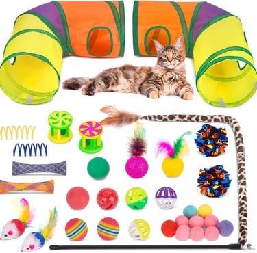 Retro Shaw Cat Toys Set 33 Pack, Cat Play Tunnel for Indoor Cats Kitty, Kitten Toys