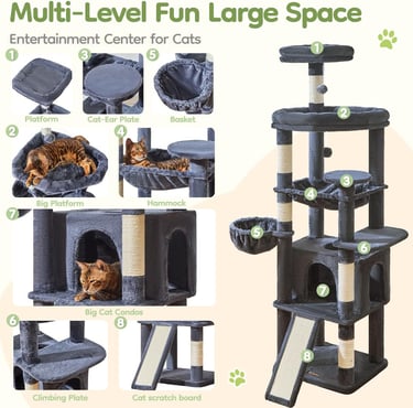 Taoqimiao 72IN=183CM Cat Tree for Large Cats, Multi-Level Tall Cat Tower, Widened Cat Condo