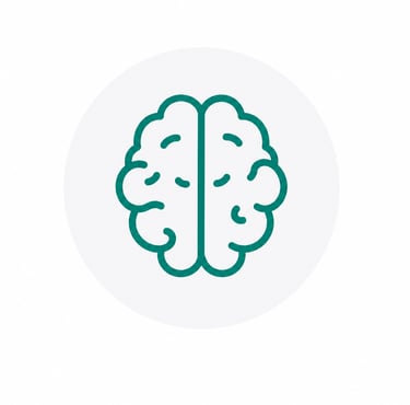 A minimalist green line art icon of a human brain representing mental health and intelligence.