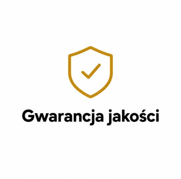 Gwarancja jakości icon featuring a gold shield with a checkmark for quality assurance.