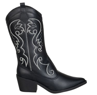 Bota Texana Feminina Cano Alto Salto Médio Western Bordada
