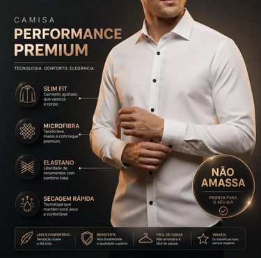 Camisa Social Masculino Manga Longa Slim Fit Não Amassa