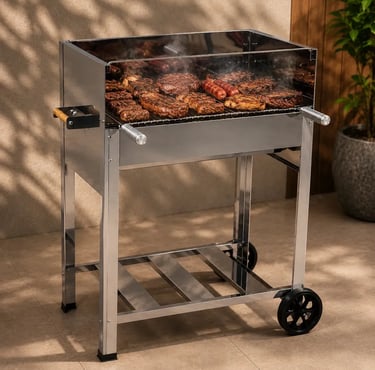 Churrasqueira Inox Luxo Duas Alturas Com Grelha E Roda