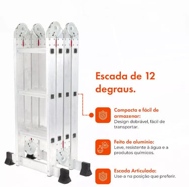 Escada Articulada de Alumínio 12 Degraus 332 centímetros de Altura