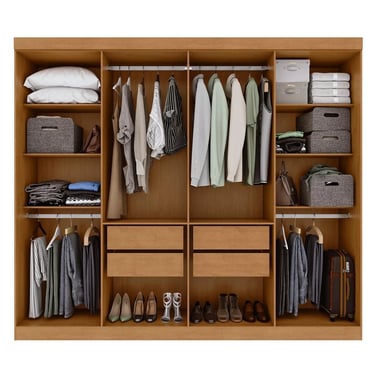 Guarda-roupa Casal Easy Slim 8 Portas Com Espelho Amendoa Clean/Off White