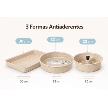 Jogo 3 Formas Assadeiras Antiaderente Retangular Bolos Pudim