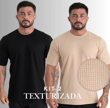 Kit 2 Camiseta Masculina Manga Curta Texturizada Canelada