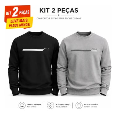 Kit 2 Moletons Careca Paris Flanelado Premium Diversas Cores