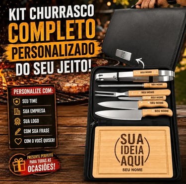 Kit Churrasco Personalizado Tábua Faca Garfo Nome Time Logo