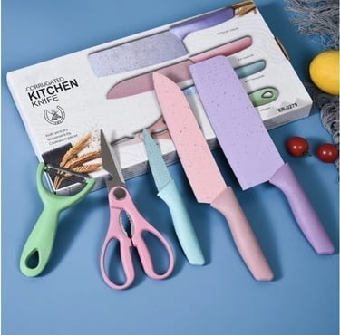 Kit facas de cozinha/Churrasco Profissional Antiaderente 6 Peças colorido