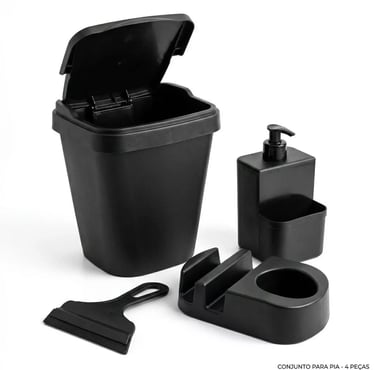 Kit Pia Rattan – Lixeira 5L, Porta Detergente e Acessórios 