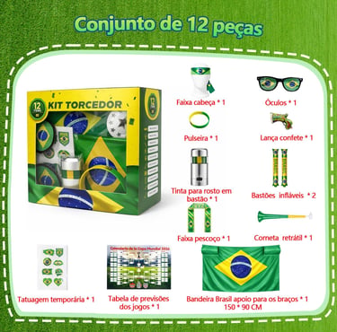Kit Torcedor Brasil Copa 2026 – 12 Peças
