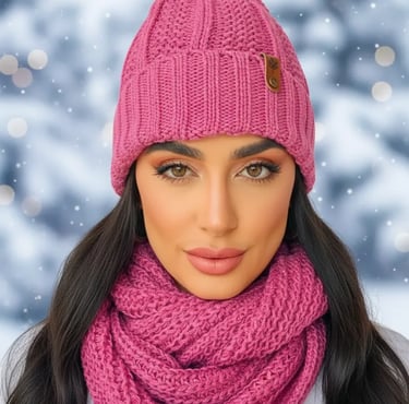 Touca Pompom Feminina de Lã e Cachecol Gola Tricot Frio Kit