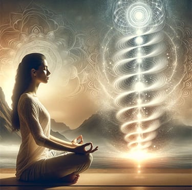 a woman sitting in a meditation position and her energy whirlpool