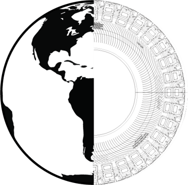 a black and white image of a globe with a map of the world and ogro tire design