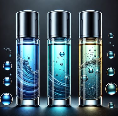 three different types of perfumes in different colors