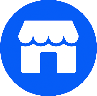 Filled blue retail shop front icon