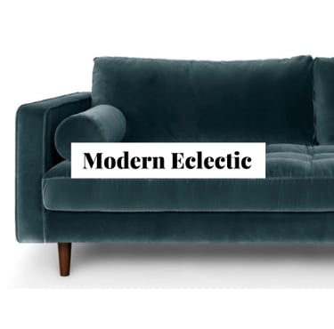 a teal velvet mid-century modern sofa with teak legs