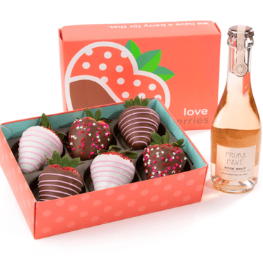 A Gift Inside 6 Chocolatey Covered Love Berries Strawberries with Sparkling Alcohol-Free Rose Brut