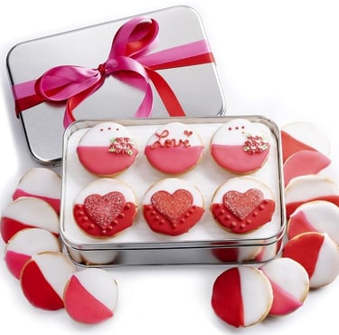 Gourmet Happy Valentines Day Cookie Gift Basket, Hand Decorated colored Black And White Cookies