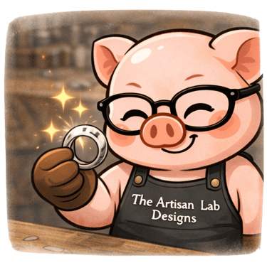 The Artisan Lab Designs mascot Milo is polishing the silver ring and satisfied of the result