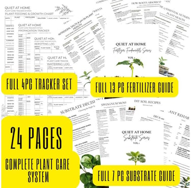 Ultimate Houseplant Care Bundle printable set from Quiet at Home including watering logs, fertilizer