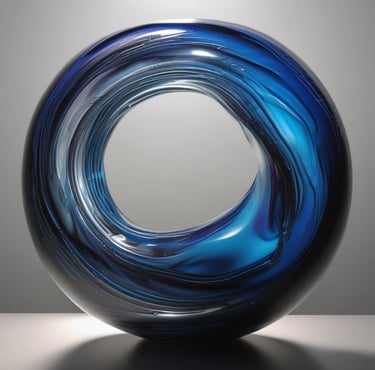 Abstraktes Design von einer Glasskulptur in Blautönen