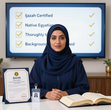 Certified Egyptian female Quran teacher with Ijazah certificate at Be Reciter UK.