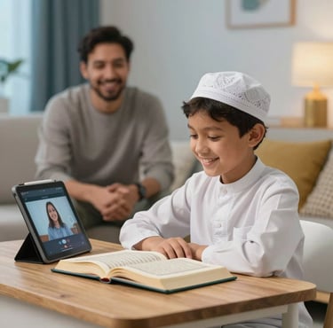 Young Muslim boy learning Quran and Islamic studies online with Be Reciter UK.