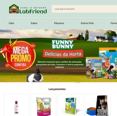 a website page with a rabbit and a dog