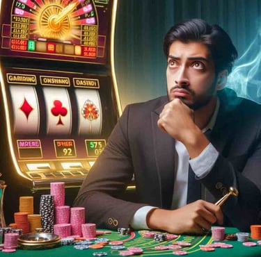 Persona pensativa mientras juega slots en el casino