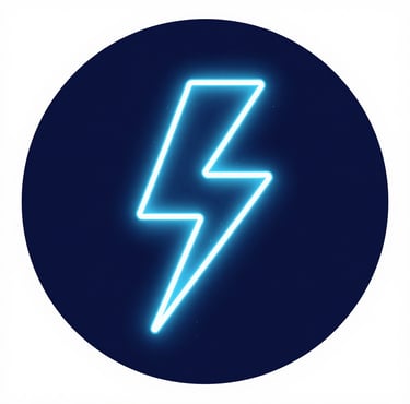Neon yellow lightning bolt icon inside a dark blue circle representing energy and speed.