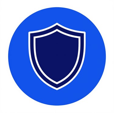 A minimalist dark blue shield icon inside a vibrant royal blue for security and data protection.