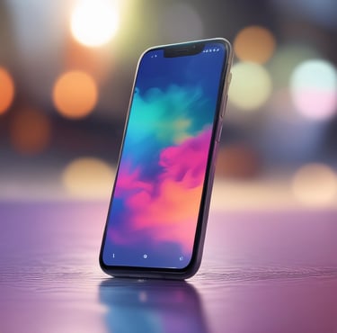 black smartphone on white table