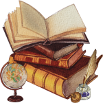 Icon representing history tuition availability with a historical book and a quill