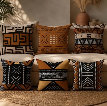 Afro Bohemian Throw Pillows – African Mudcloth Cushion Covers for a Warm Earthy Living Room. Eftelt Home Decoration