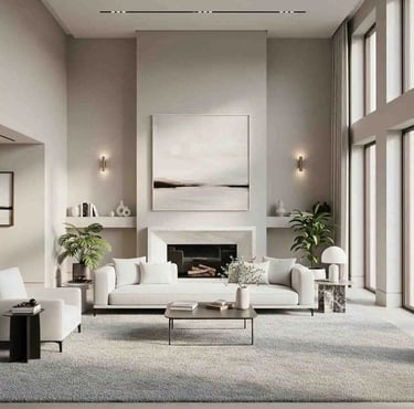 Modern Minimalist Living Room with Neutral Color Palette and Streamlined Furniture